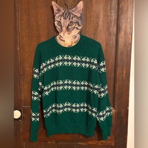 Vintage 90’s Green Patterned Women's Crewneck Sweater